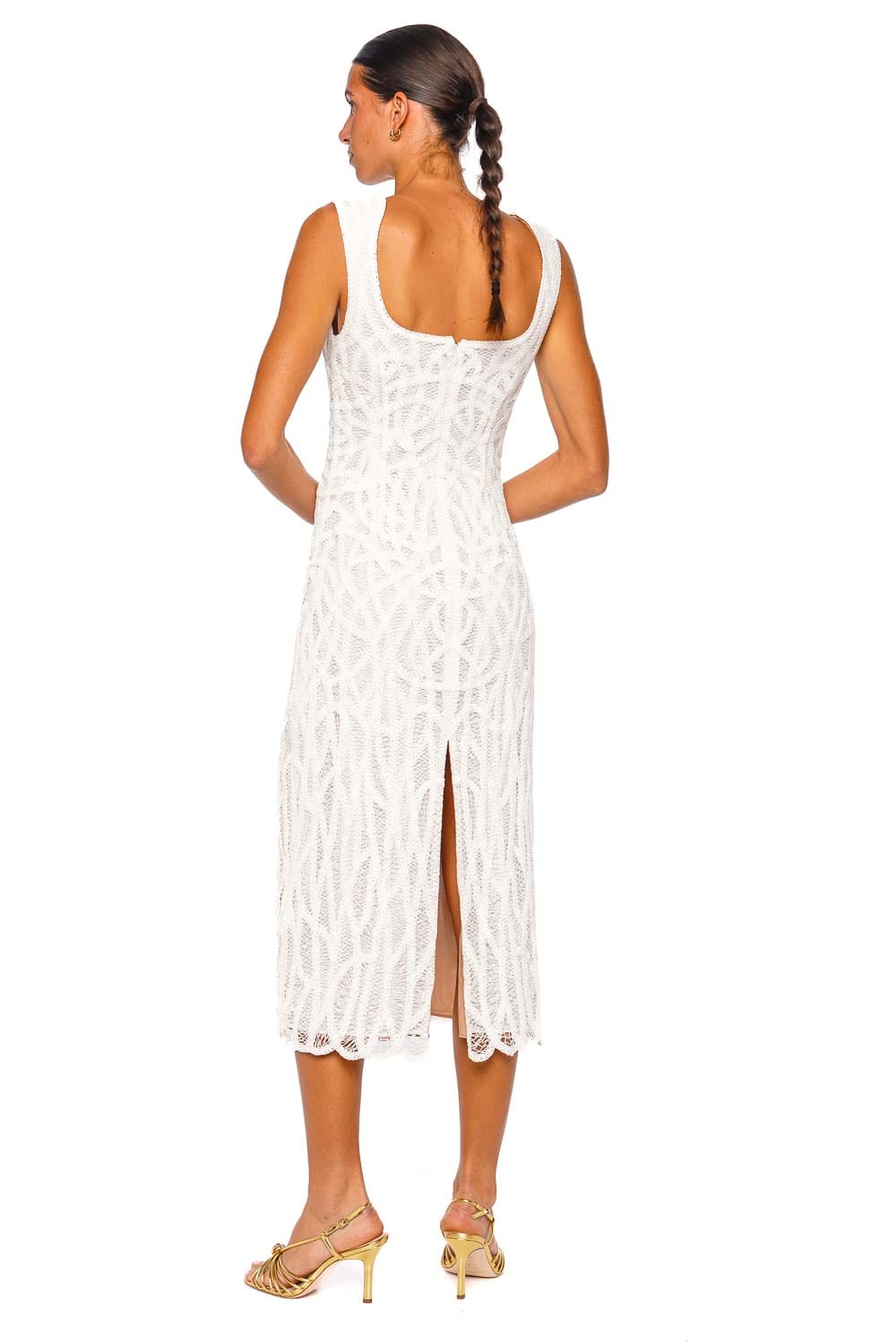 SIMKHAI Leonora Macrame White Sleeveless Midi Dress