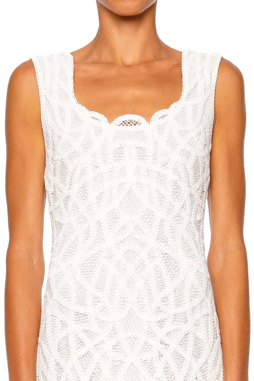 SIMKHAI Leonora Macrame White Sleeveless Midi Dress