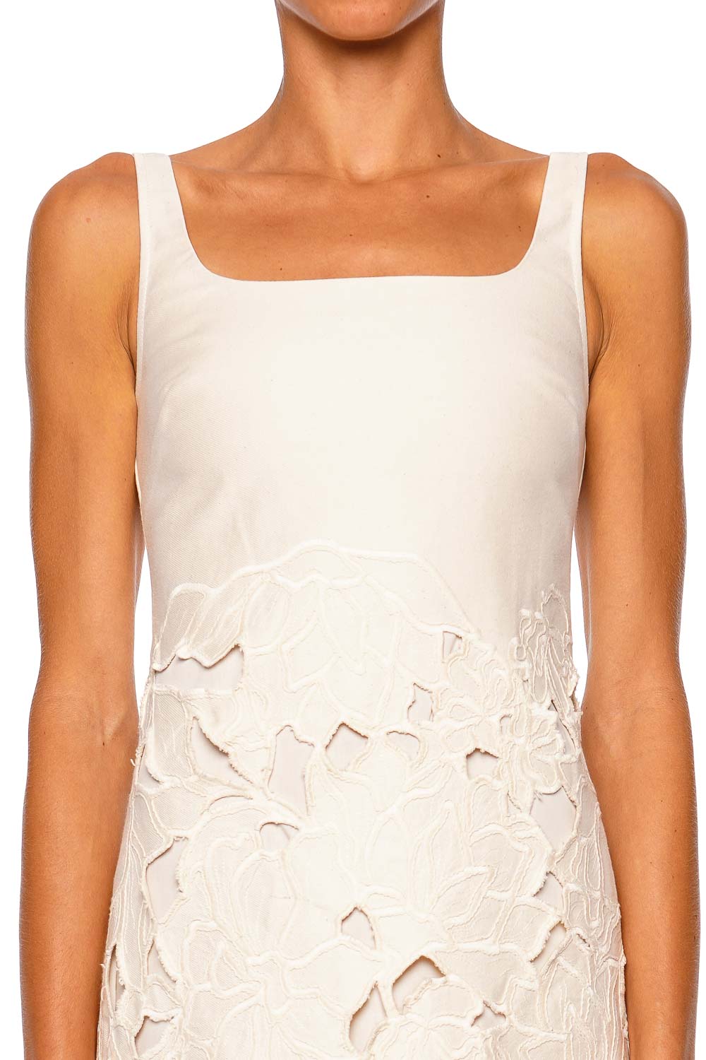 SIMKHAI Ziva Marshmallow Embroidered Mini Dress with Wide Straps