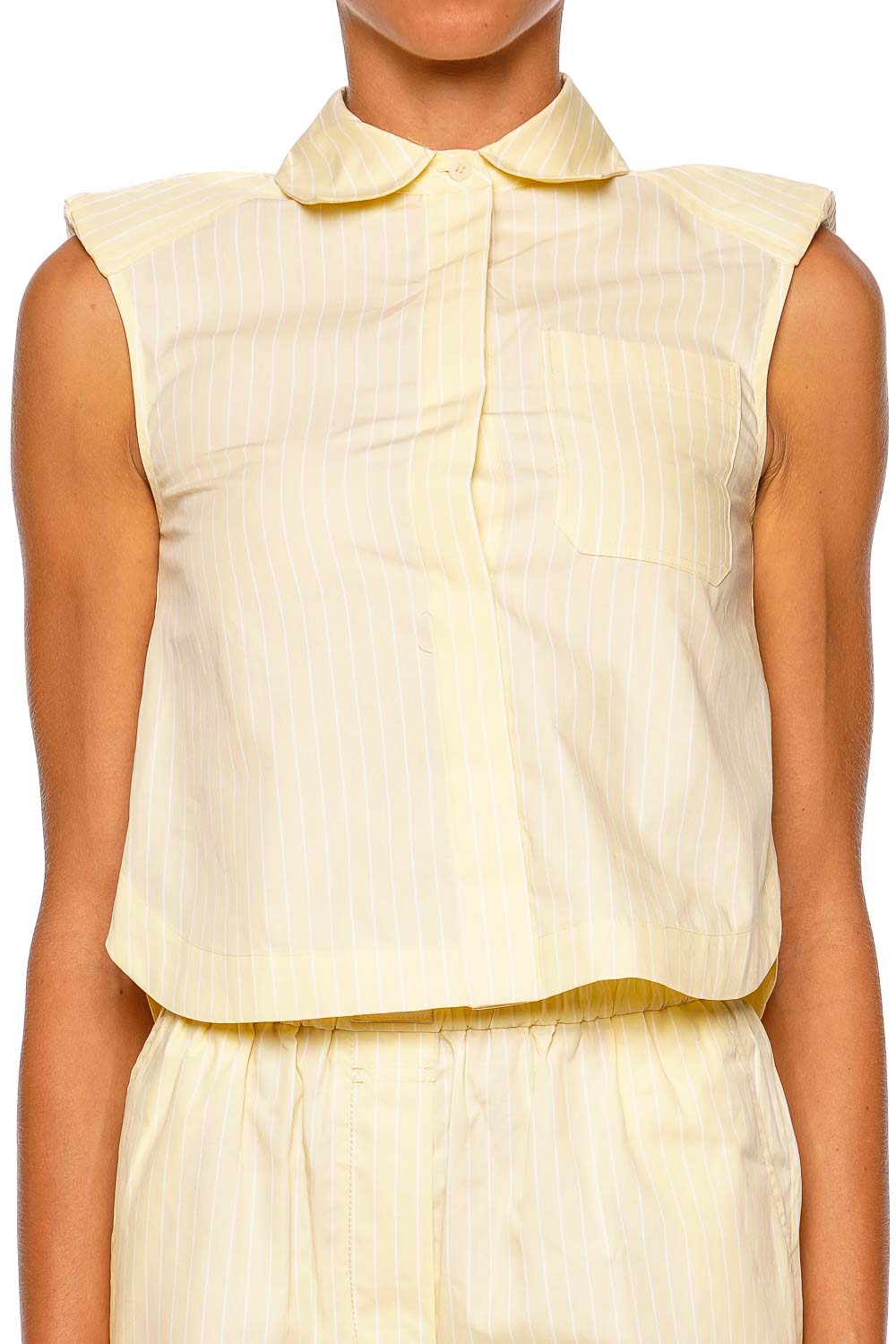 SIMKHAI Winslow Buttercream Stripe Sleeveless Cropped Shirt