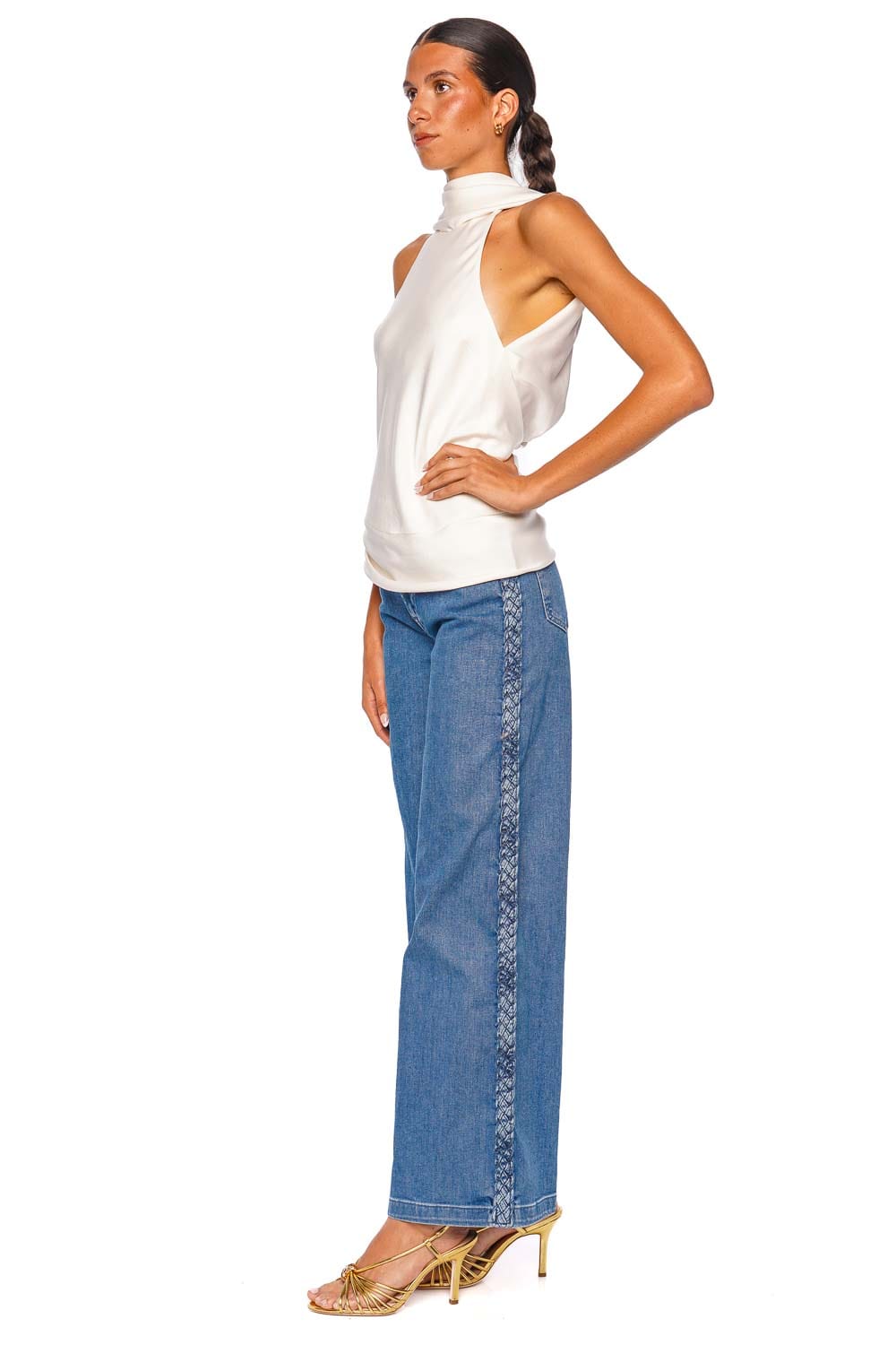 SIMKHAI Samira Ivory Satin Sleeveless Cape Top