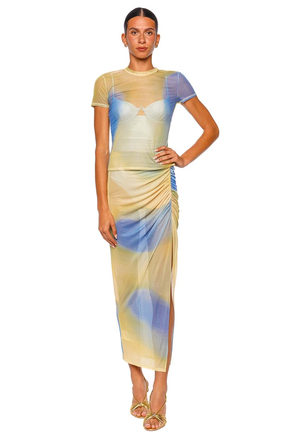 SIMKHAI Murry Golden Hour Twilight Mesh Short Sleeve Top