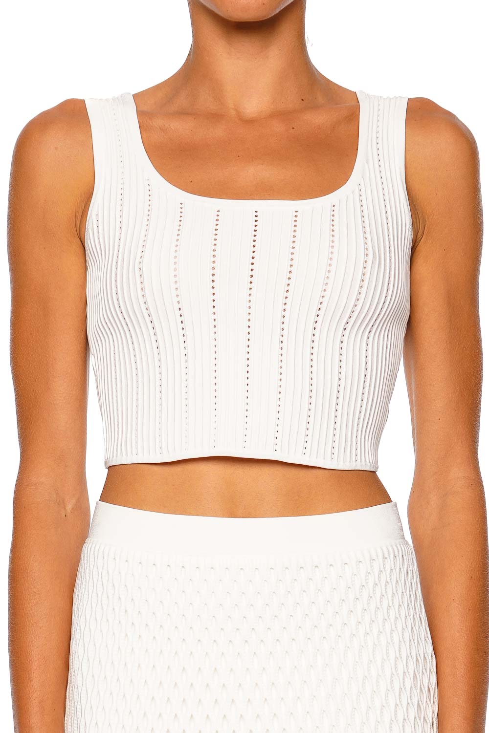 SIMKHAI Rylan Ivory Knit Cropped Tank Top Sleeveless