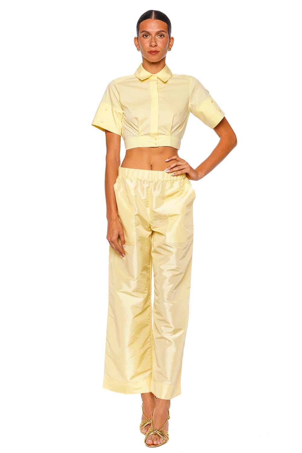 SIMKHAI Sabrina Buttercream Short Sleeve Crop Top