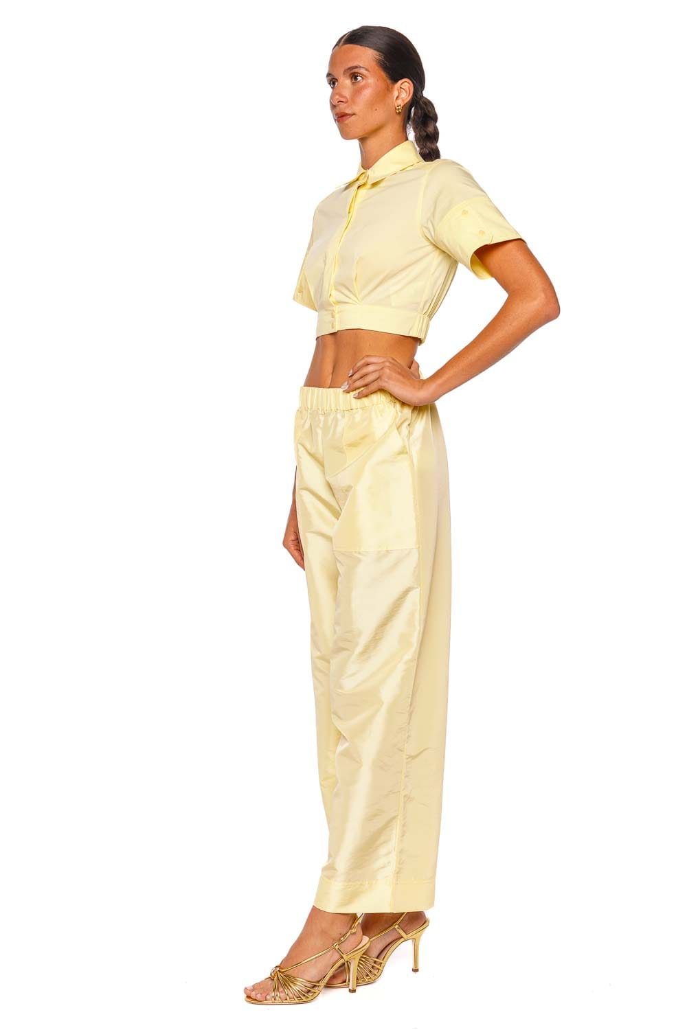 SIMKHAI Sabrina Buttercream Short Sleeve Crop Top