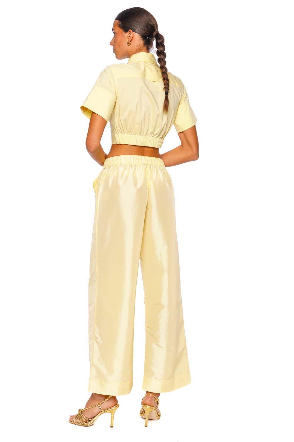 SIMKHAI Sabrina Buttercream Short Sleeve Crop Top