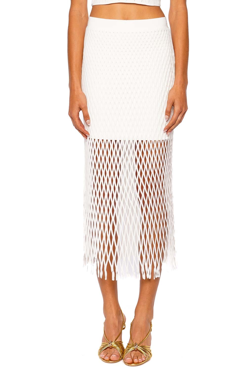 SIMKHAI Aldridge Ivory Knit Midi Skirt