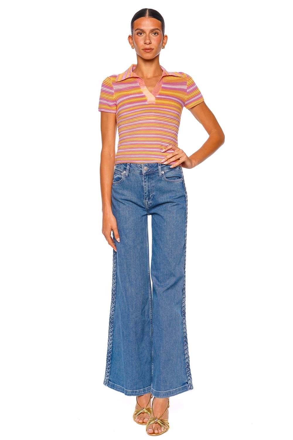 SIMKHAI Booker Bondi Blue Straight Leg Jeans with Braided Side Detail