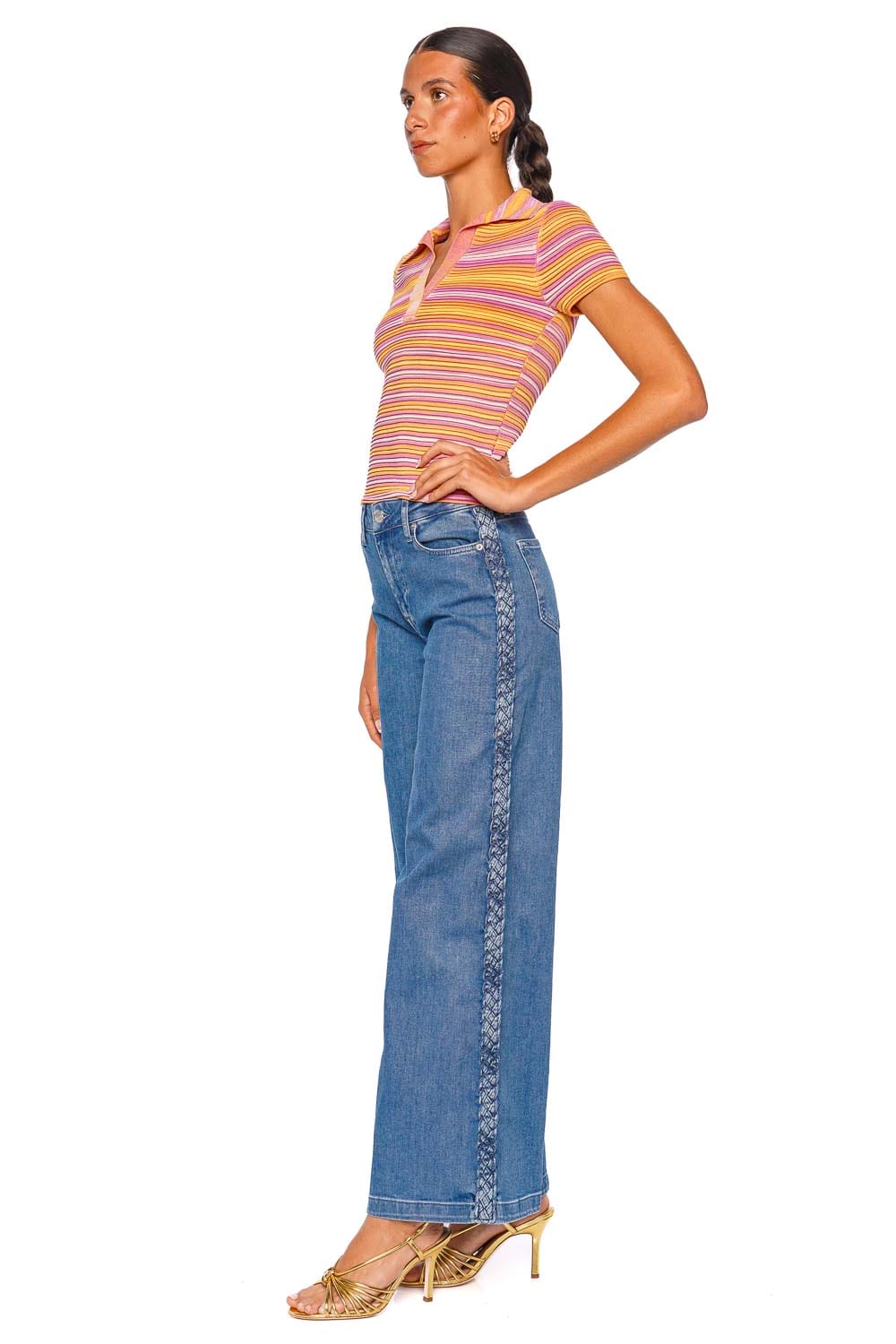 SIMKHAI Booker Bondi Blue Straight Leg Jeans with Braided Side Detail