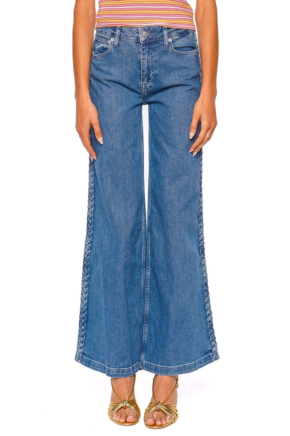 SIMKHAI Booker Bondi Blue Straight Leg Jeans with Braided Side Detail