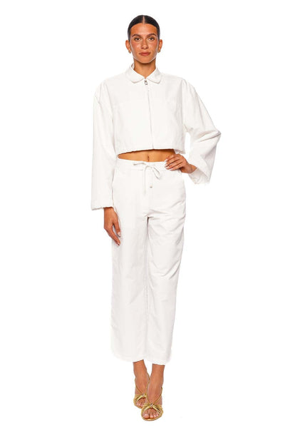 Colsen White Cropped Zip Front Jacket