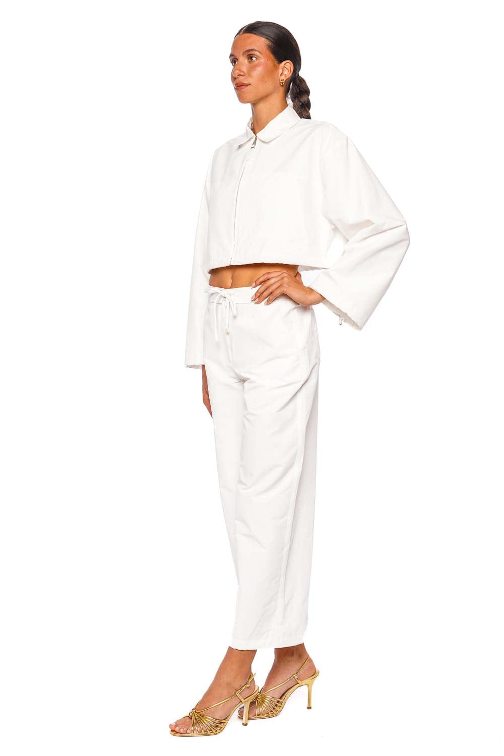 SIMKHAI Colsen Cropped Cotton Jacket Long Sleeve White