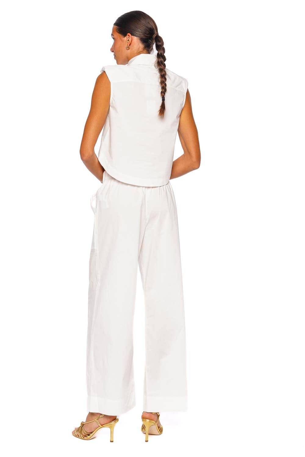 SIMKHAI Winslow White Sleeveless Cropped Shirt