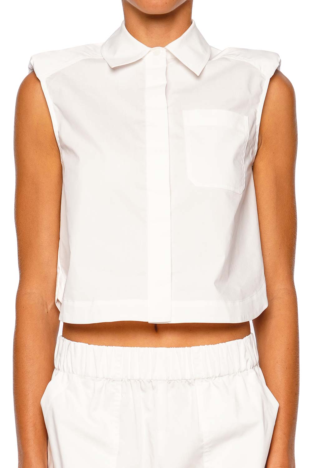 SIMKHAI Winslow White Sleeveless Cropped Shirt