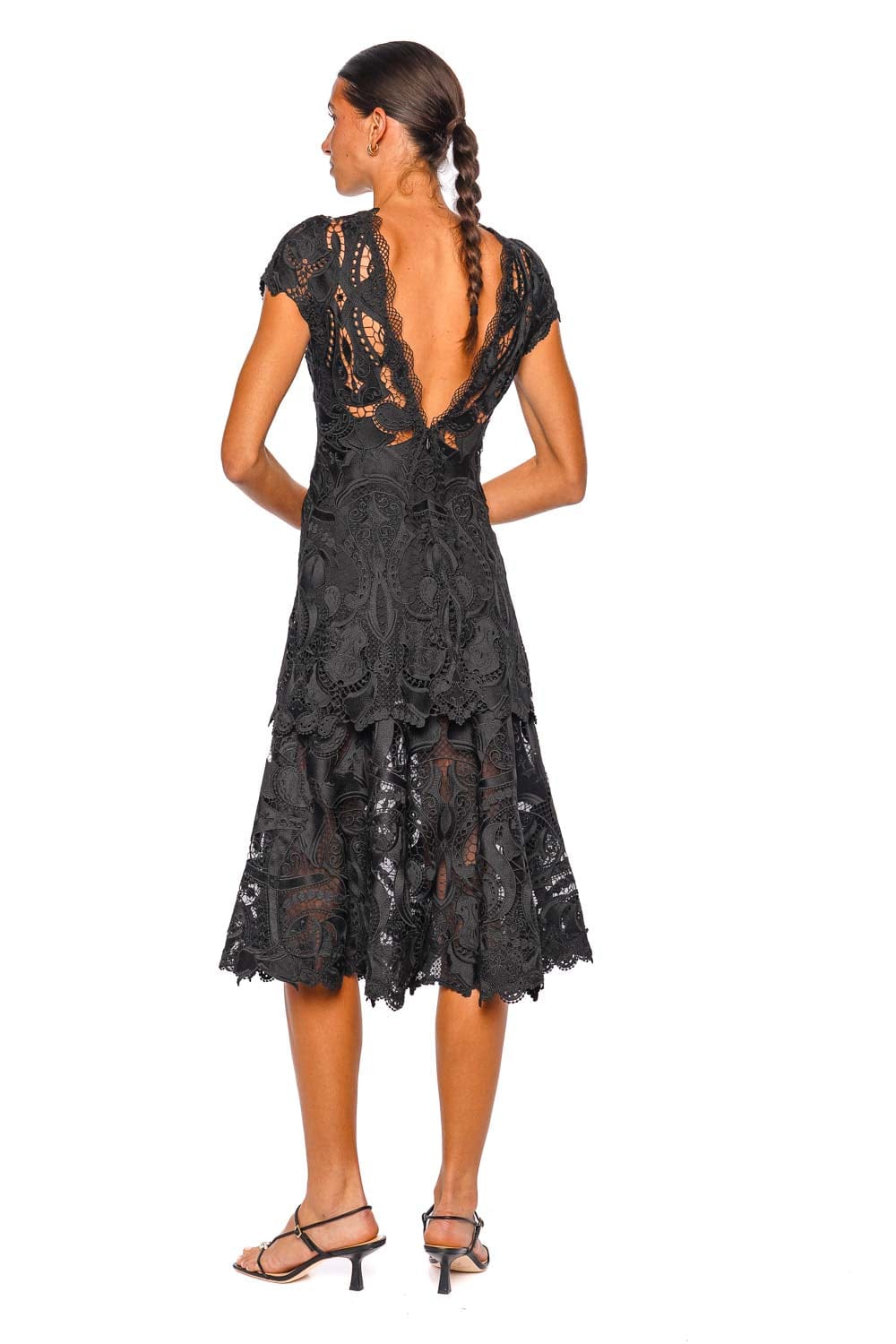 SIMKHAI Laura Guipure Lace Cap Sleeve Midi Dress