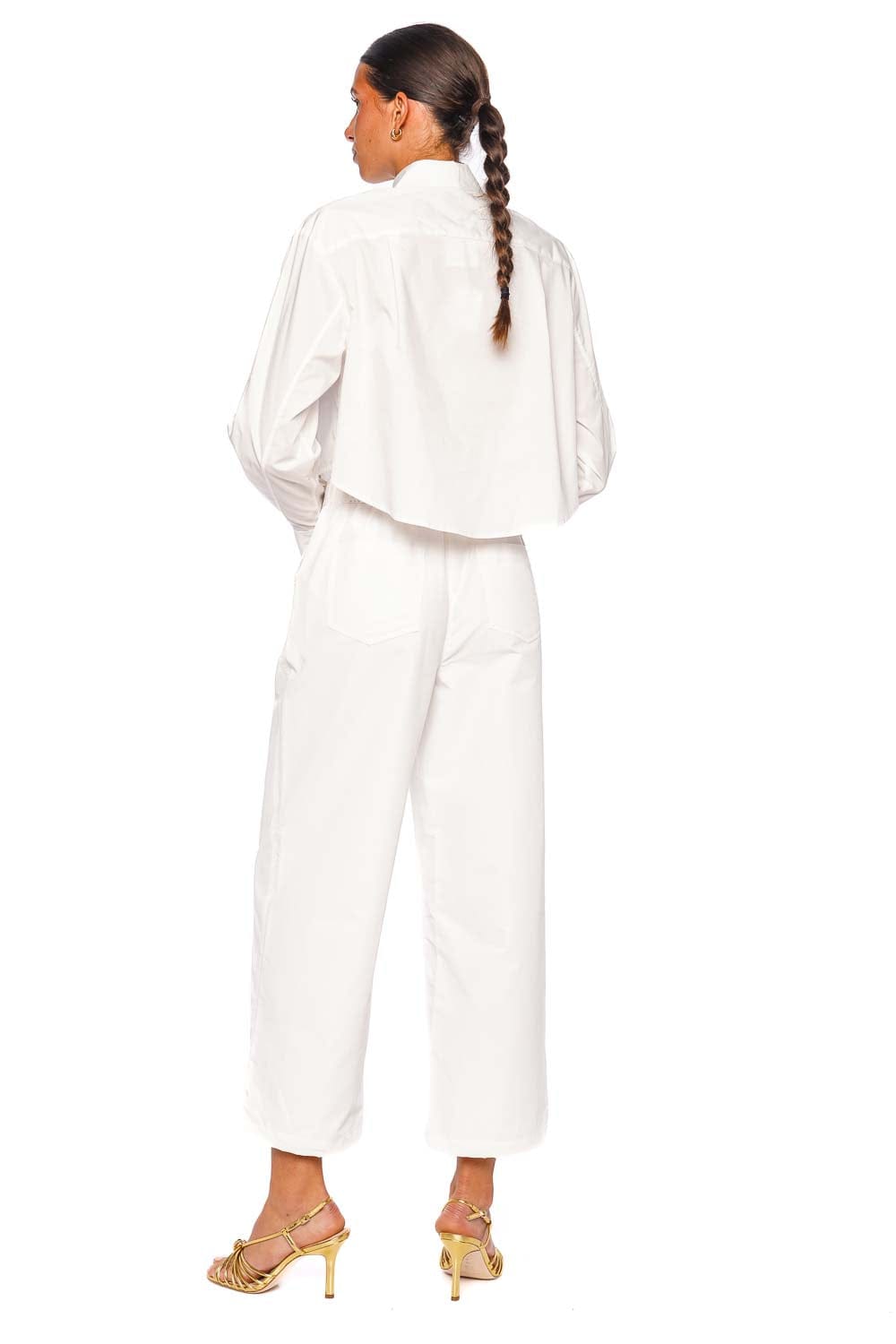 SIMKHAI Renata Cropped White Long Sleeve Button Down Shirt