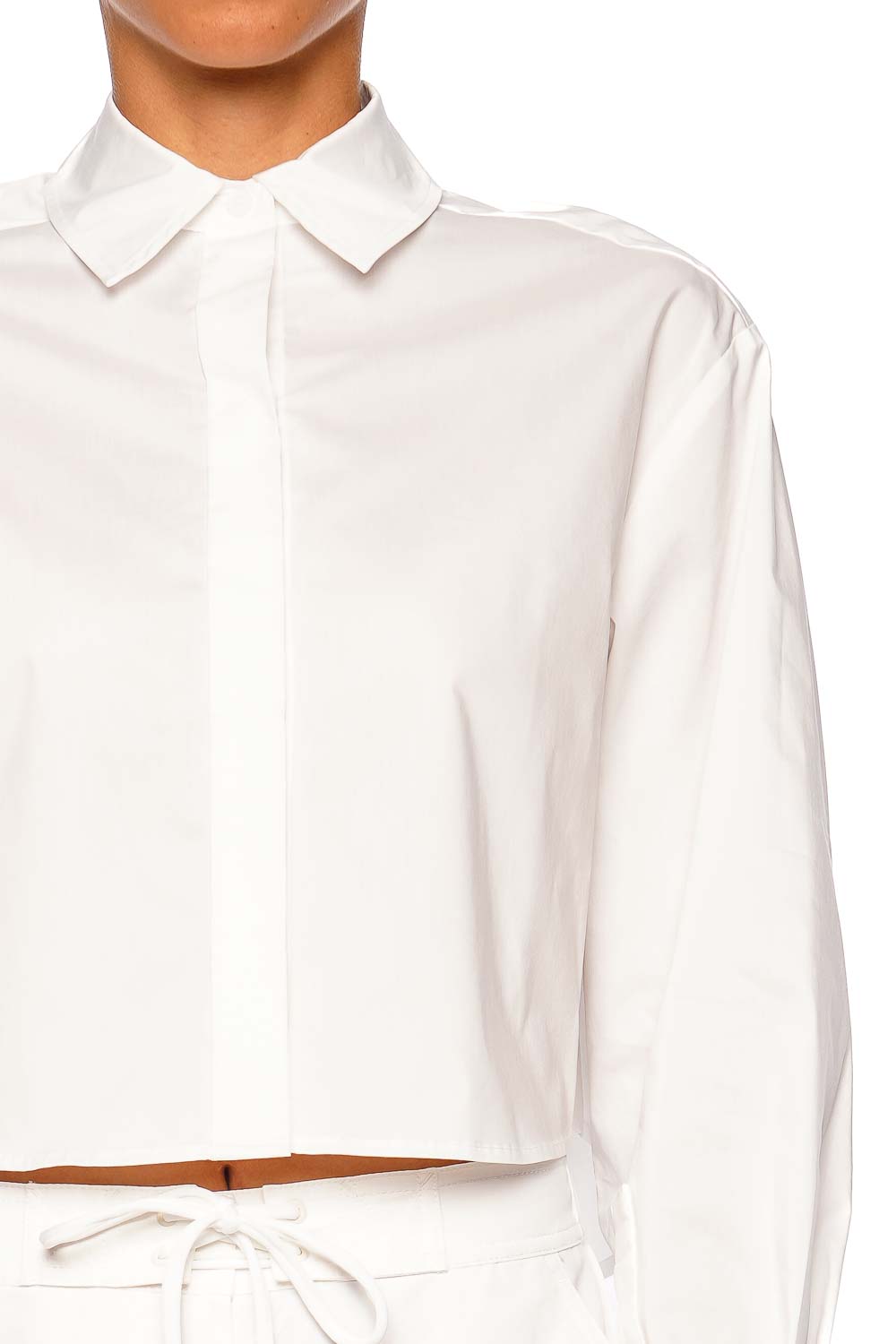 SIMKHAI Renata Cropped White Long Sleeve Button Down Shirt