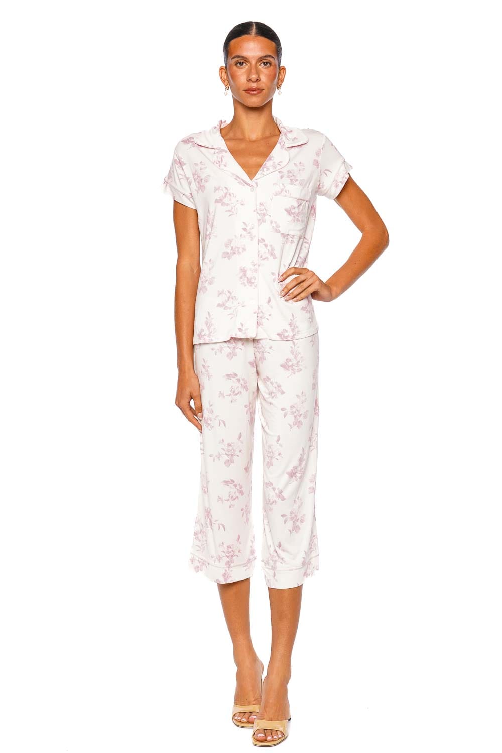 Eberjey Gisele Printed Short Sleeve Crop Pajama Set Cameo Pink