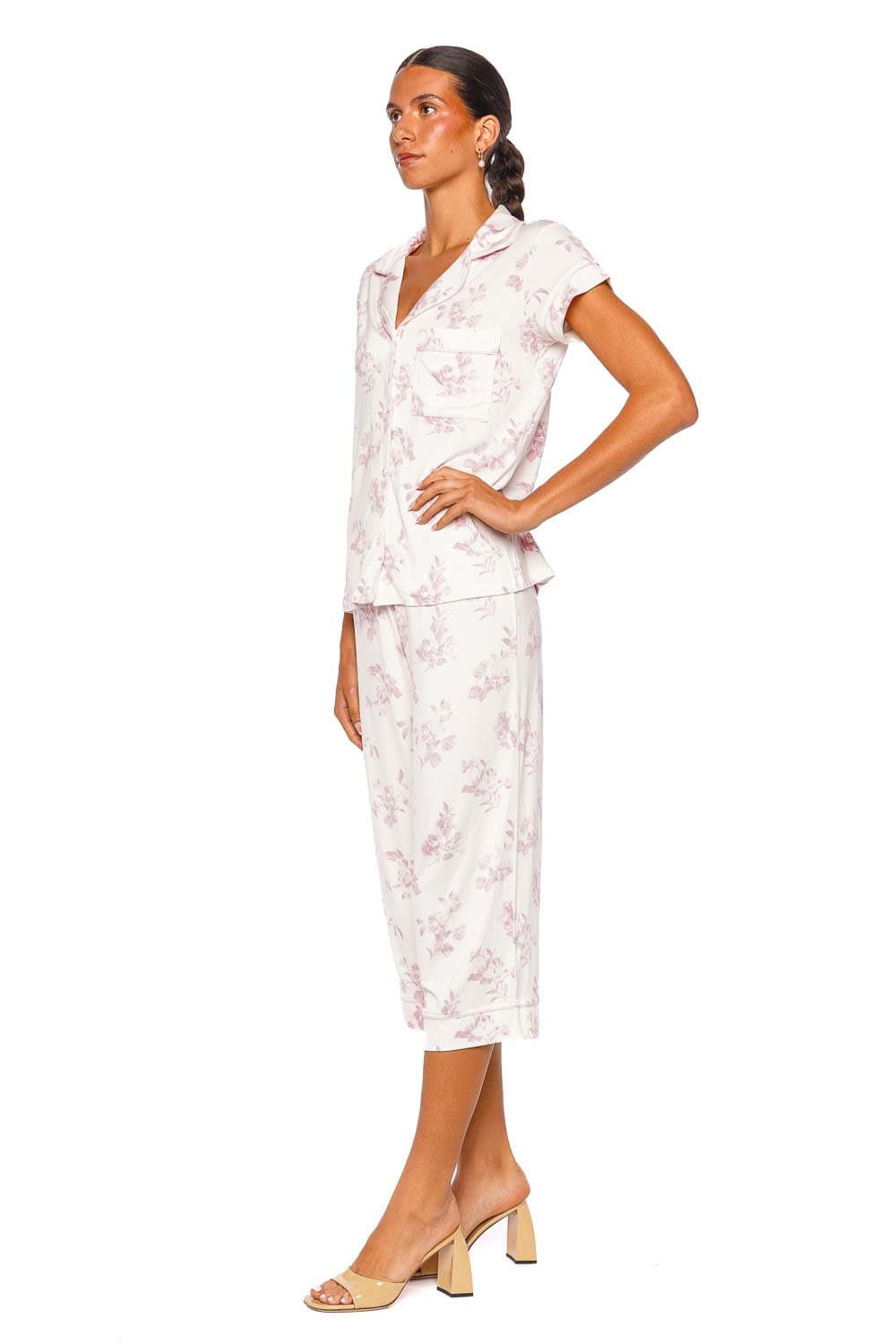 Eberjey Gisele Printed Short Sleeve Crop Pajama Set Cameo Pink