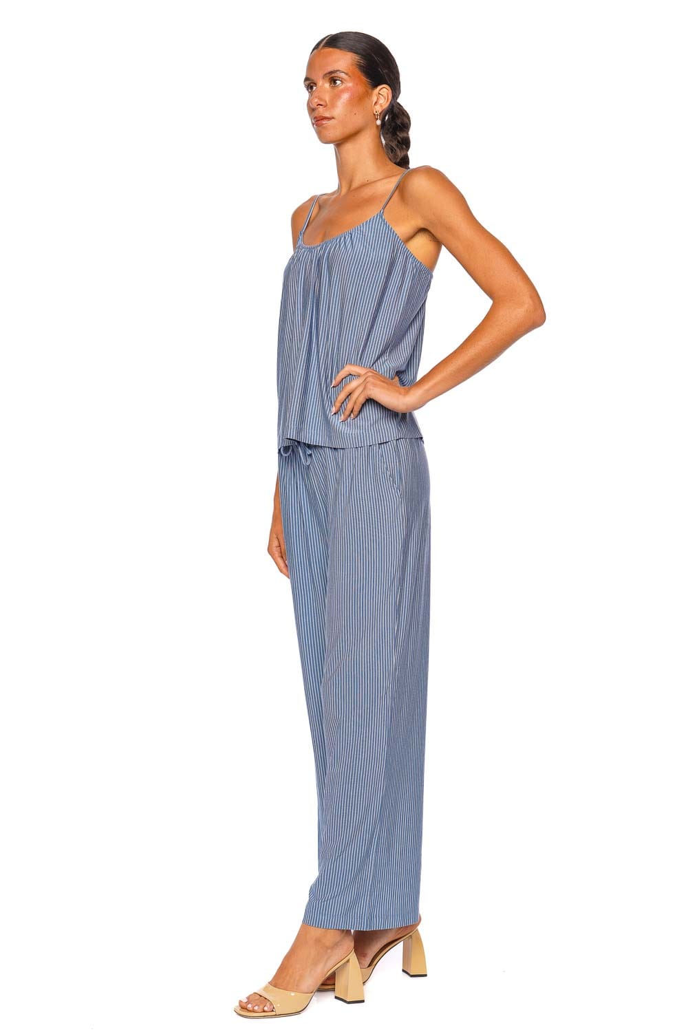 Eberjey Gisele Slate Blue Striped Cami and Pant PJ Set