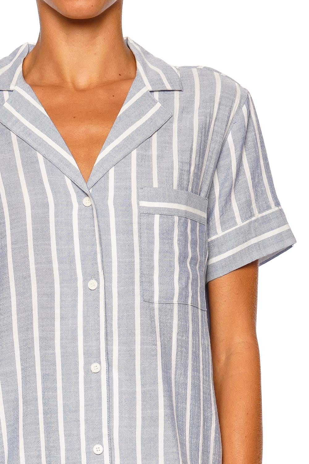 Eberjey Nautico Slate Blue Ivory Short Sleeve Shortie PJ Set