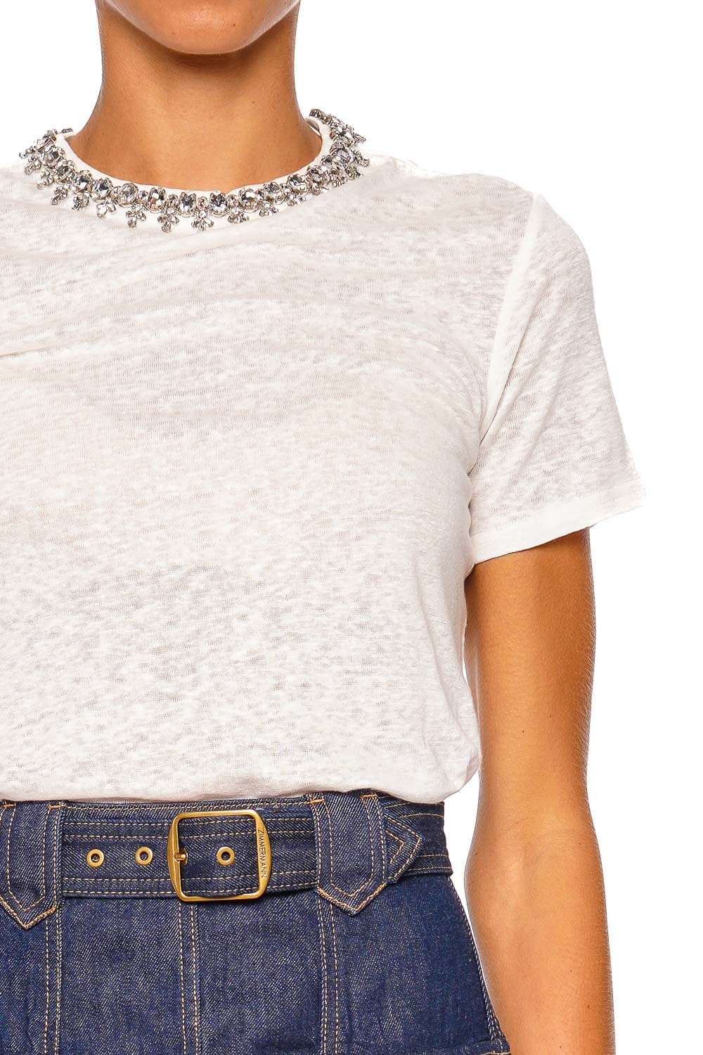 ZIMMERMANN Embellished Tee Ivory Short Sleeve Top