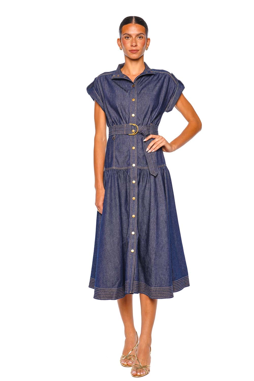 ZIMMERMANN Denim Harbour Blue Cap Sleeve Midi Dress
