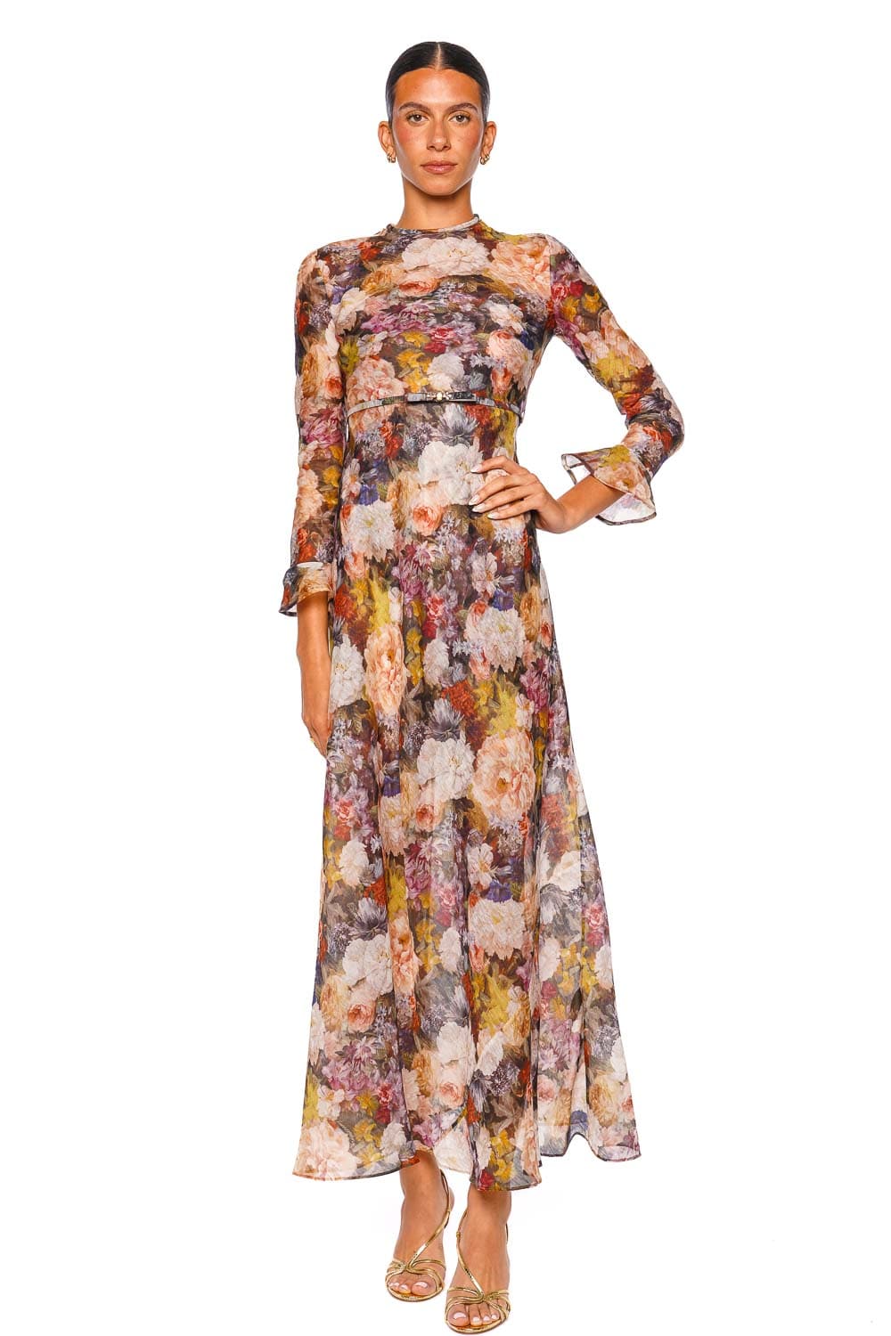 ZIMMERMANN Alchemy Sheath Rosette Long Sleeve Floral Maxi Dress