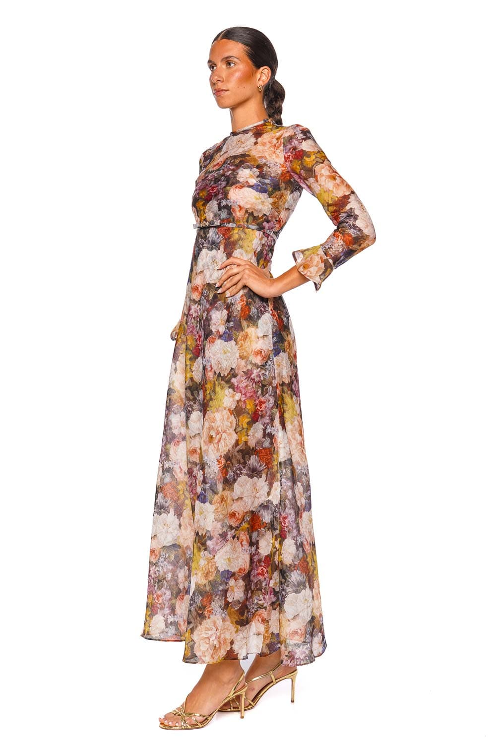 ZIMMERMANN Alchemy Sheath Rosette Long Sleeve Floral Maxi Dress