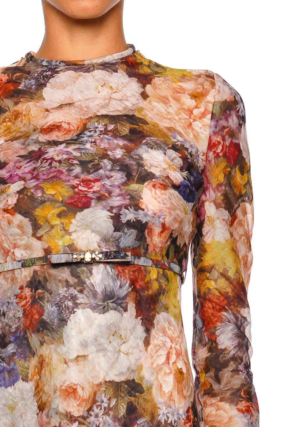 ZIMMERMANN Alchemy Sheath Rosette Long Sleeve Floral Maxi Dress