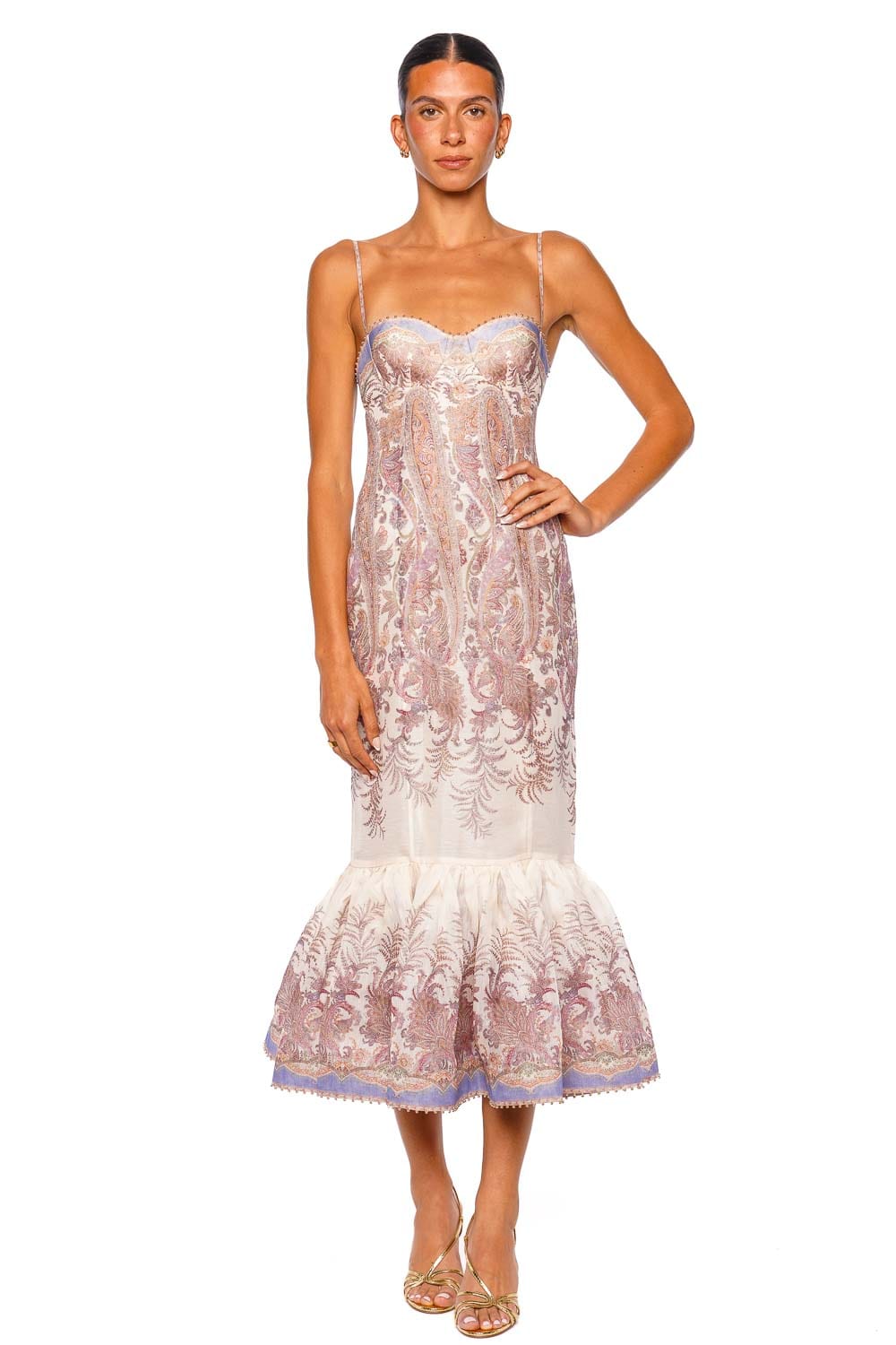ZIMMERMANN Alchemy Cream Paisley Strappy Midi Dress