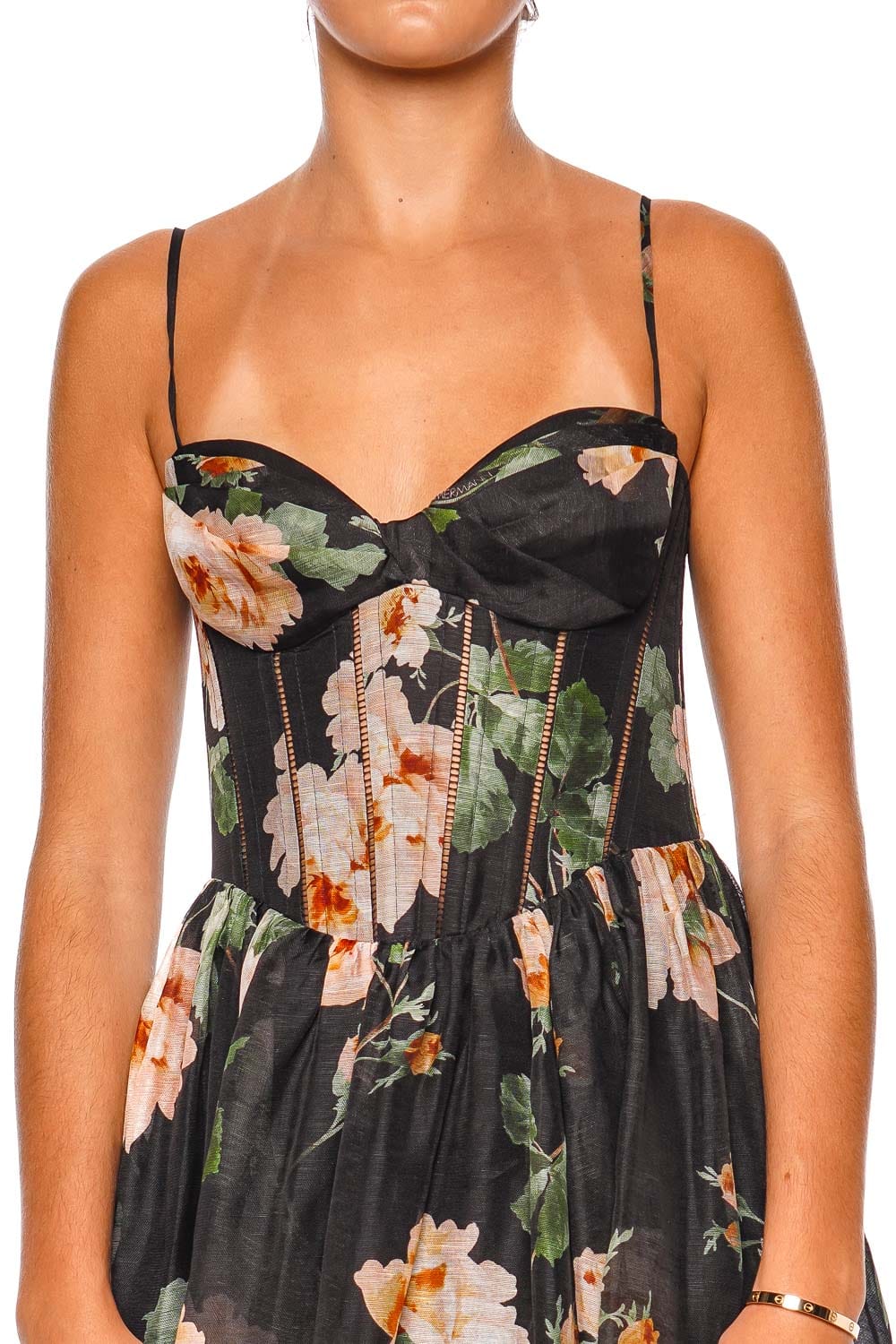 ZIMMERMANN Luna Corset Black Rose Strappy Midi Dress