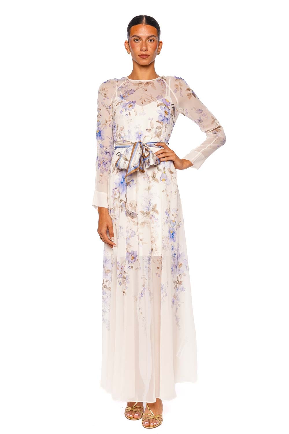 ZIMMERMANN Luna Blue Songbird Long Sleeve Maxi Dress