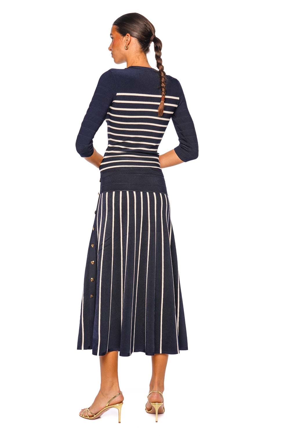 ZIMMERMANN Luna Striped Navy Cream Three Quarter Sleeve Knit Top