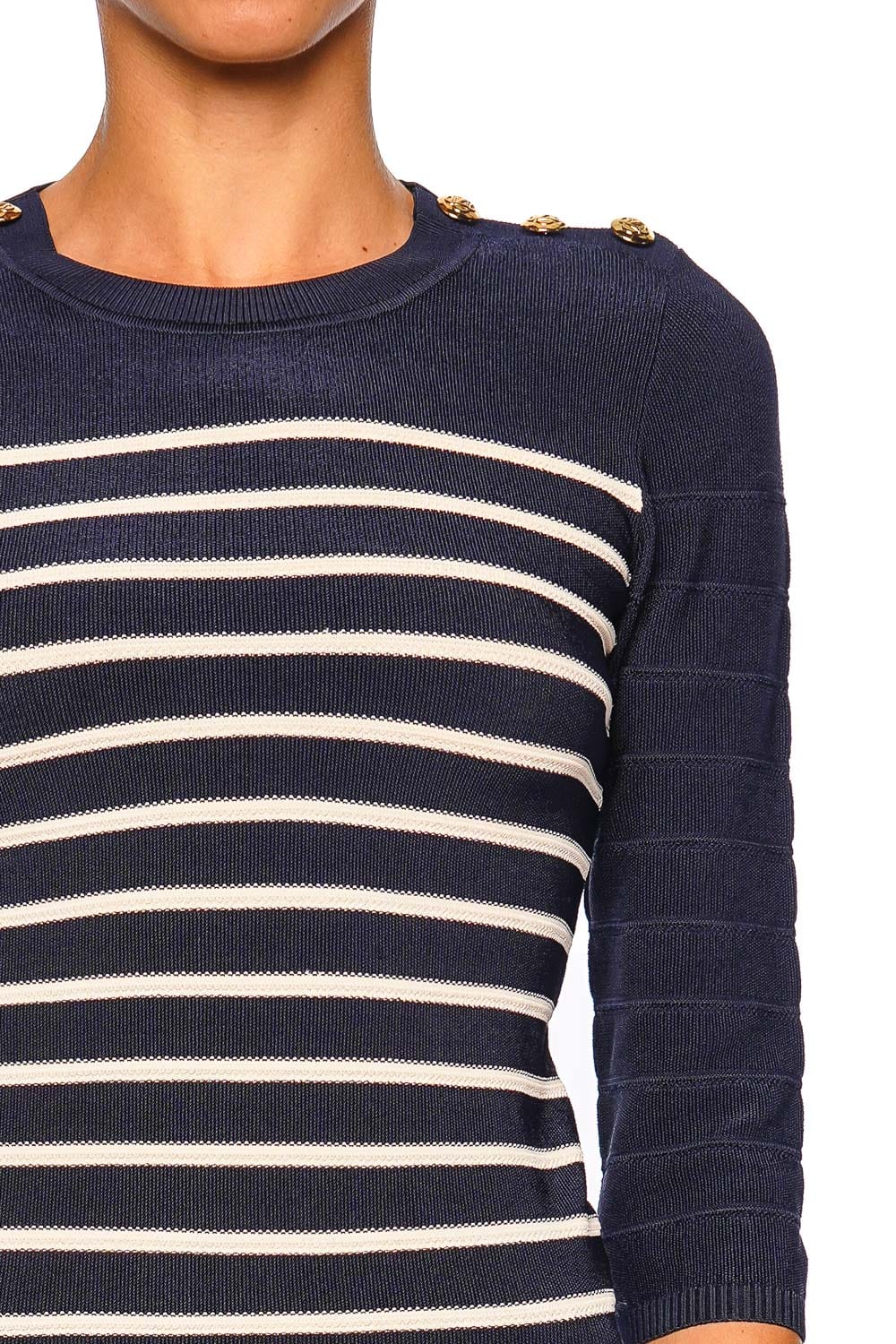 ZIMMERMANN Luna Striped Navy Cream Three Quarter Sleeve Knit Top