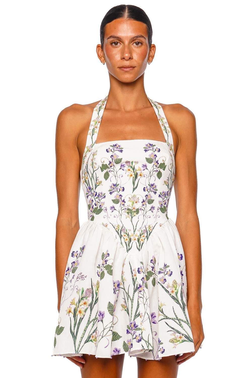 Hemant and Nandita Anya Ivory Floral Halter Mini Dress