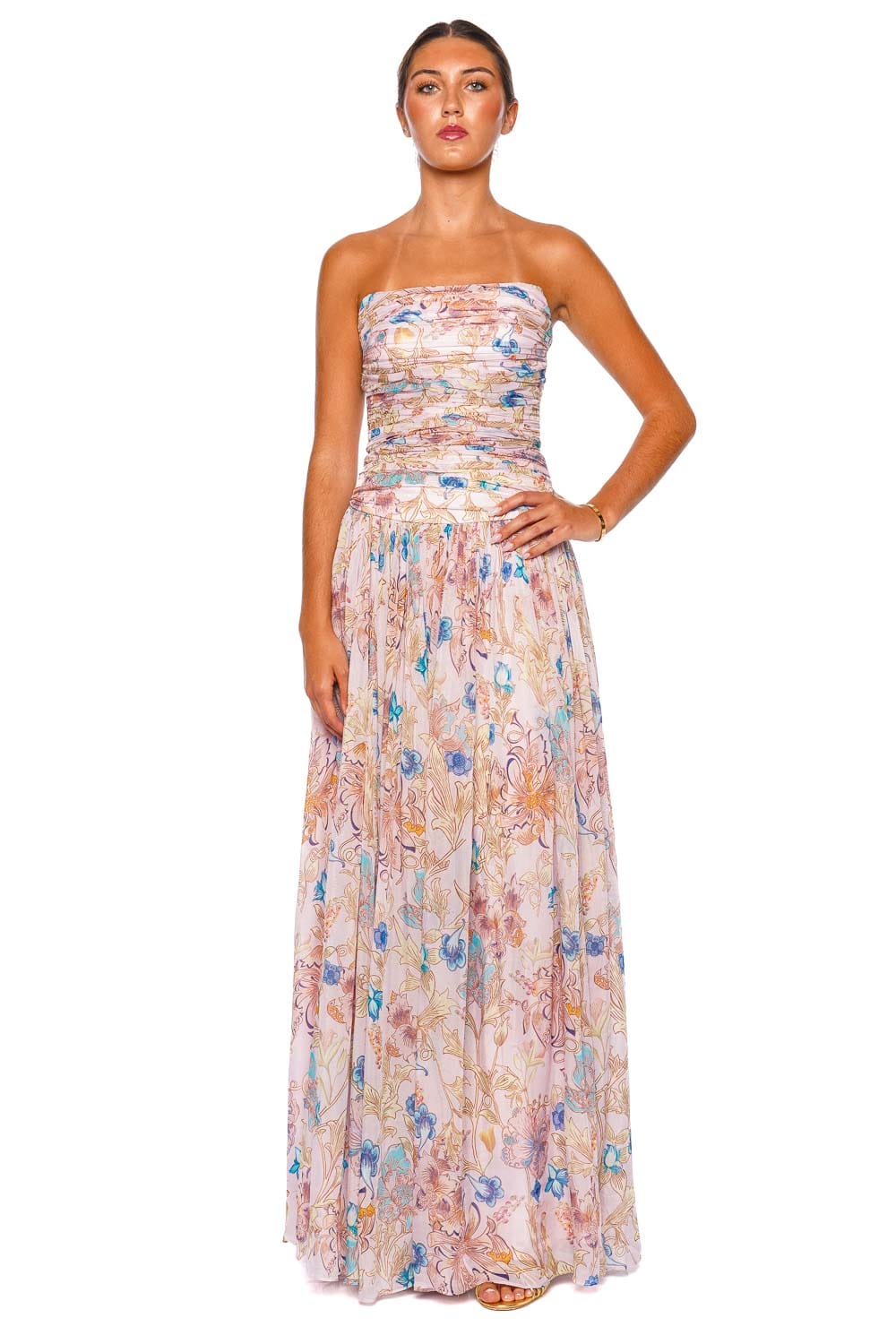 LA FUORI Elysium Symphony Multi Floral Strapless Maxi Dress