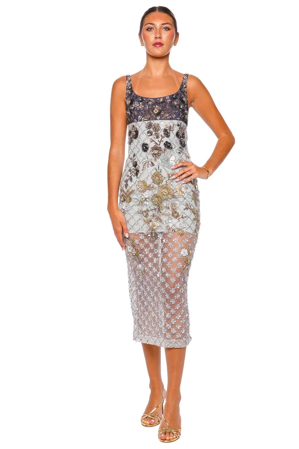 LA FUORI Nyx Bloom Aurora Blue Strappy Midi Dress