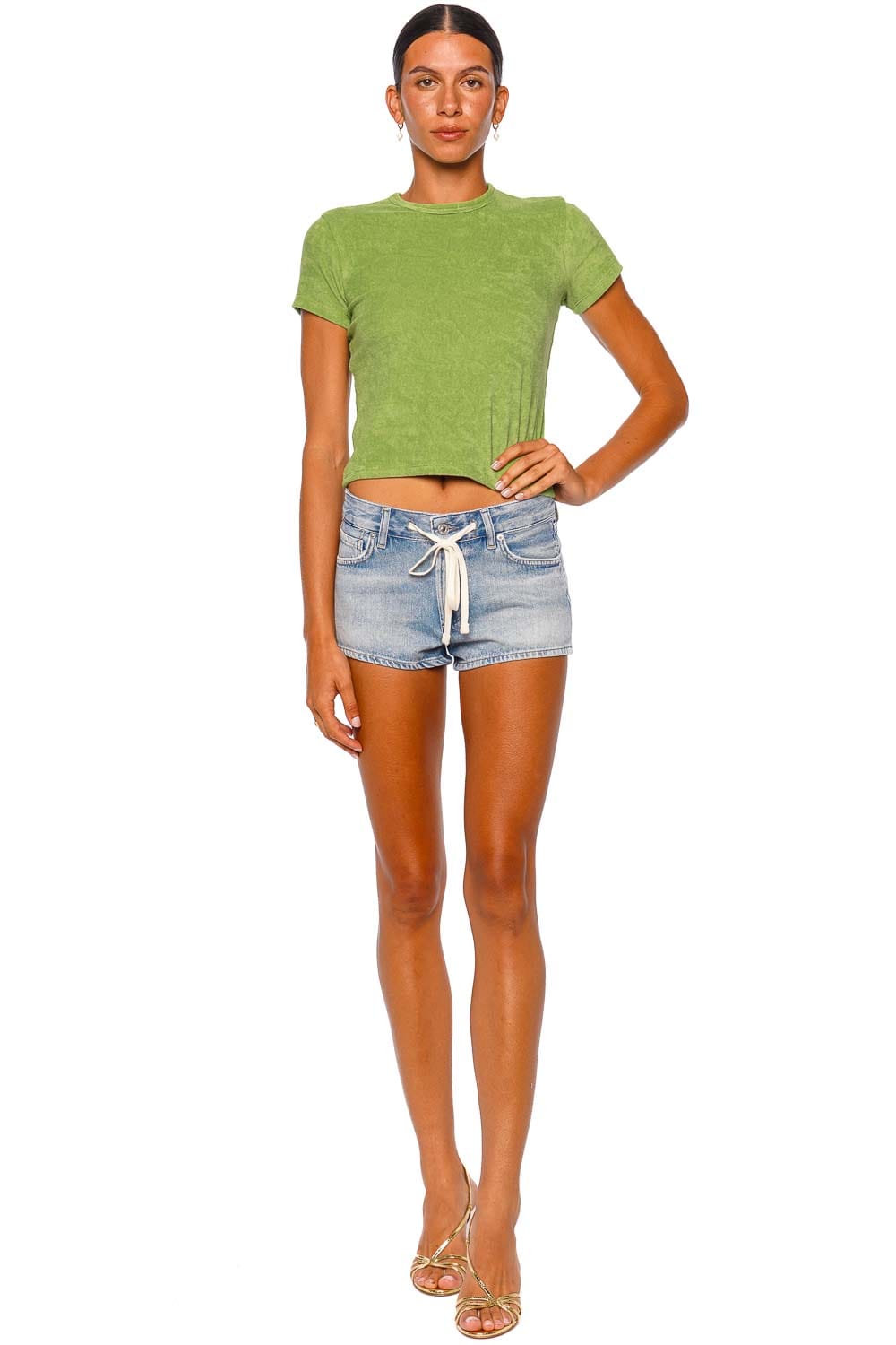FRAME The Terry Baby Tee Short Sleeve Peridot Crop Top