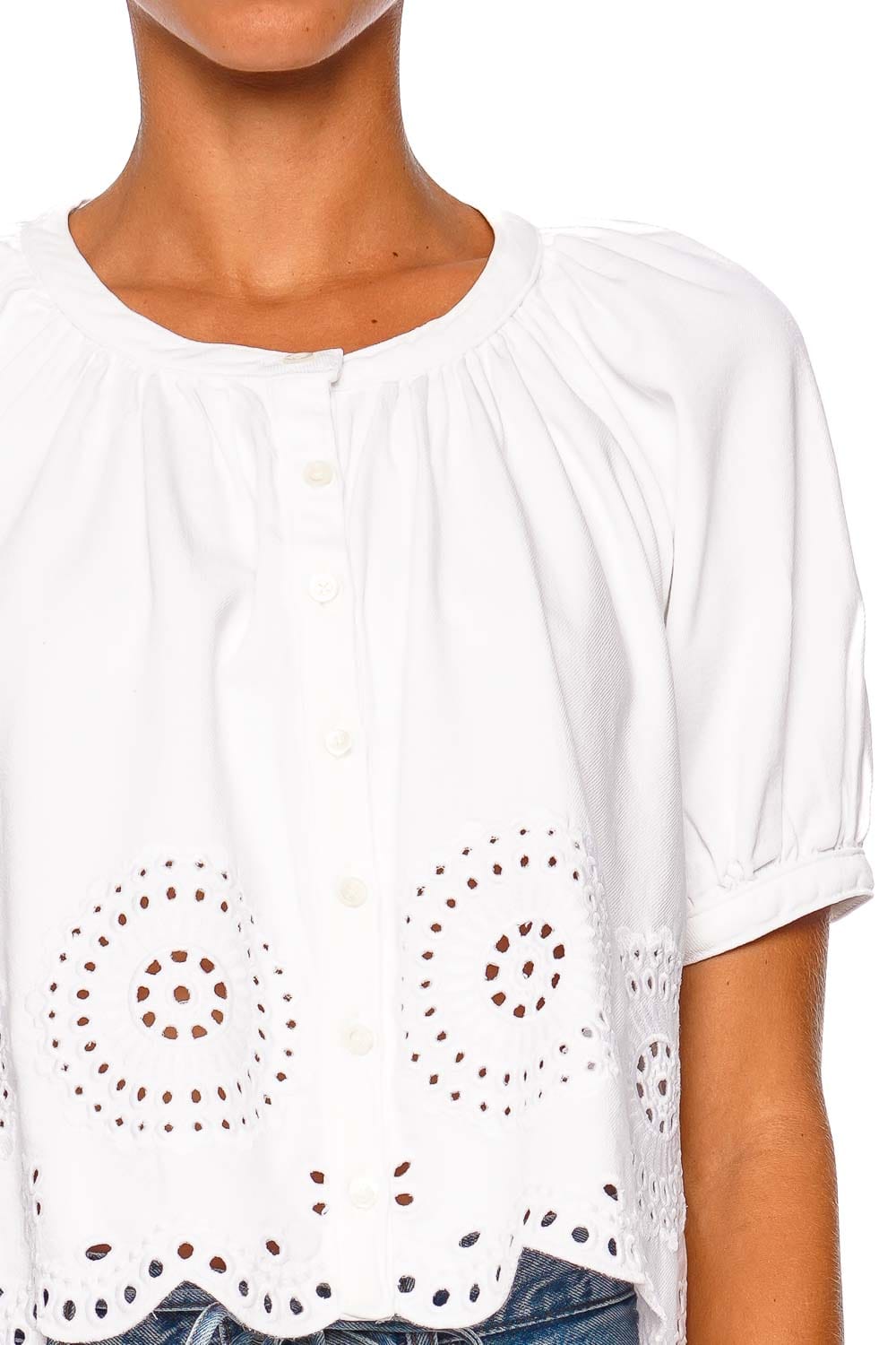 FRAME The Eyelet Resort Shirt White Short Sleeve Top