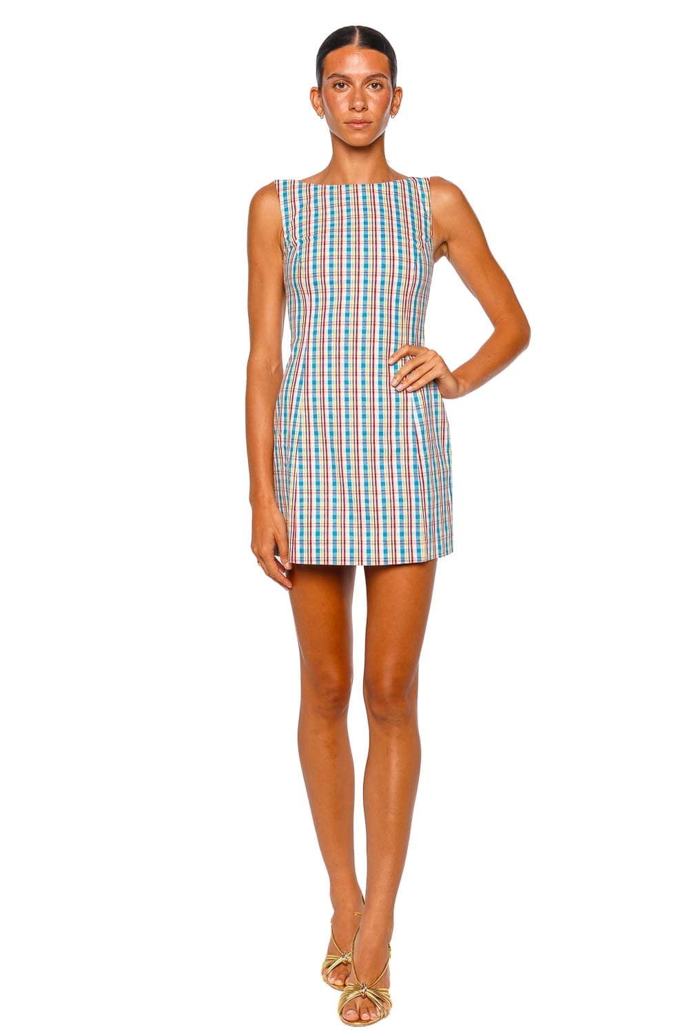 Aya Peony Pink Halter Gingham Mini Dress