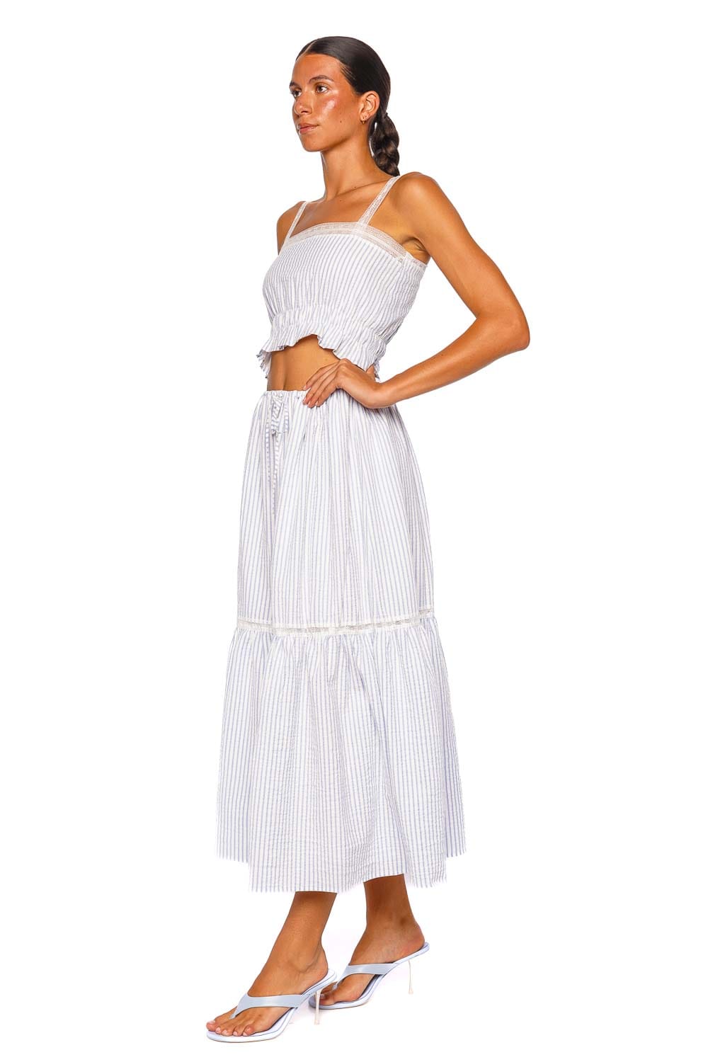 Faithfull The Brand Venta Light Blue White Striped Strappy Crop Top