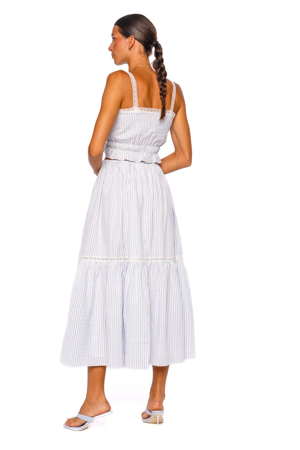 Faithfull The Brand Venta Light Blue White Striped Strappy Crop Top