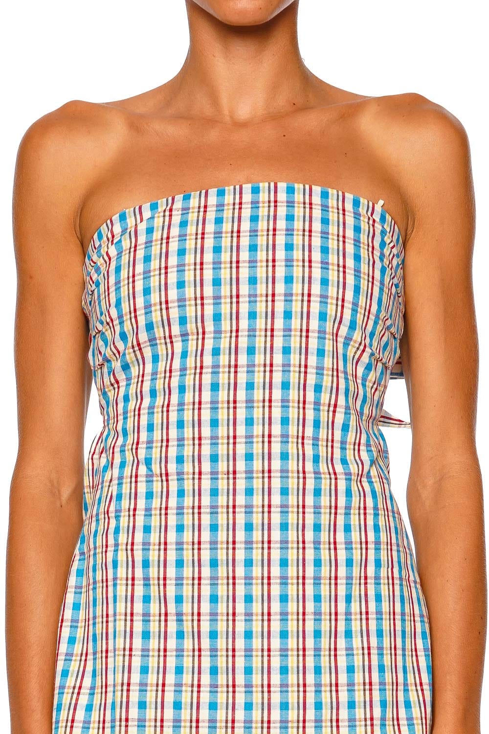 Faithfull The Brand Isole Sofia Check Strapless Plaid Top