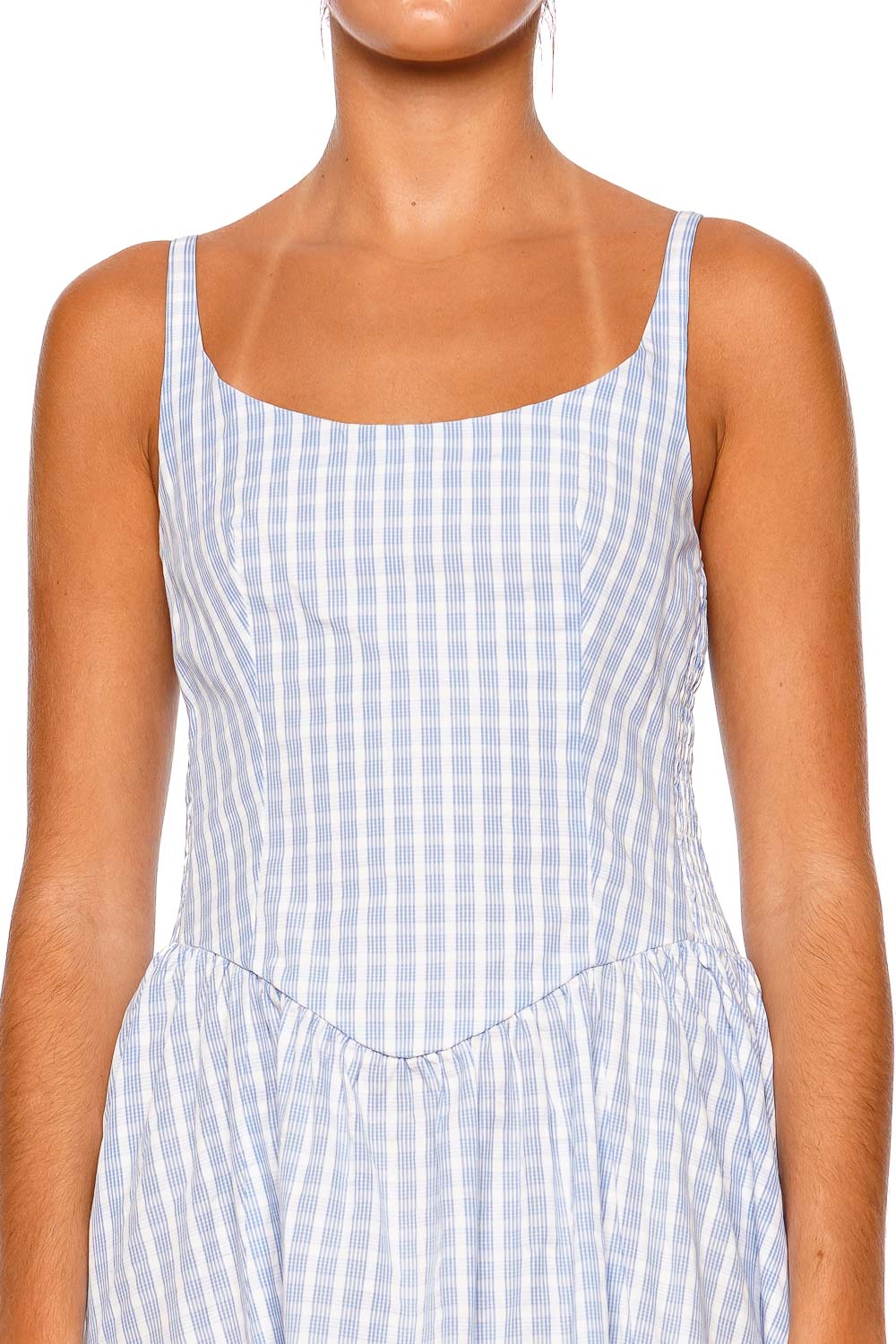 Faithfull The Brand Chiara Light Blue White Strappy Midi Dress