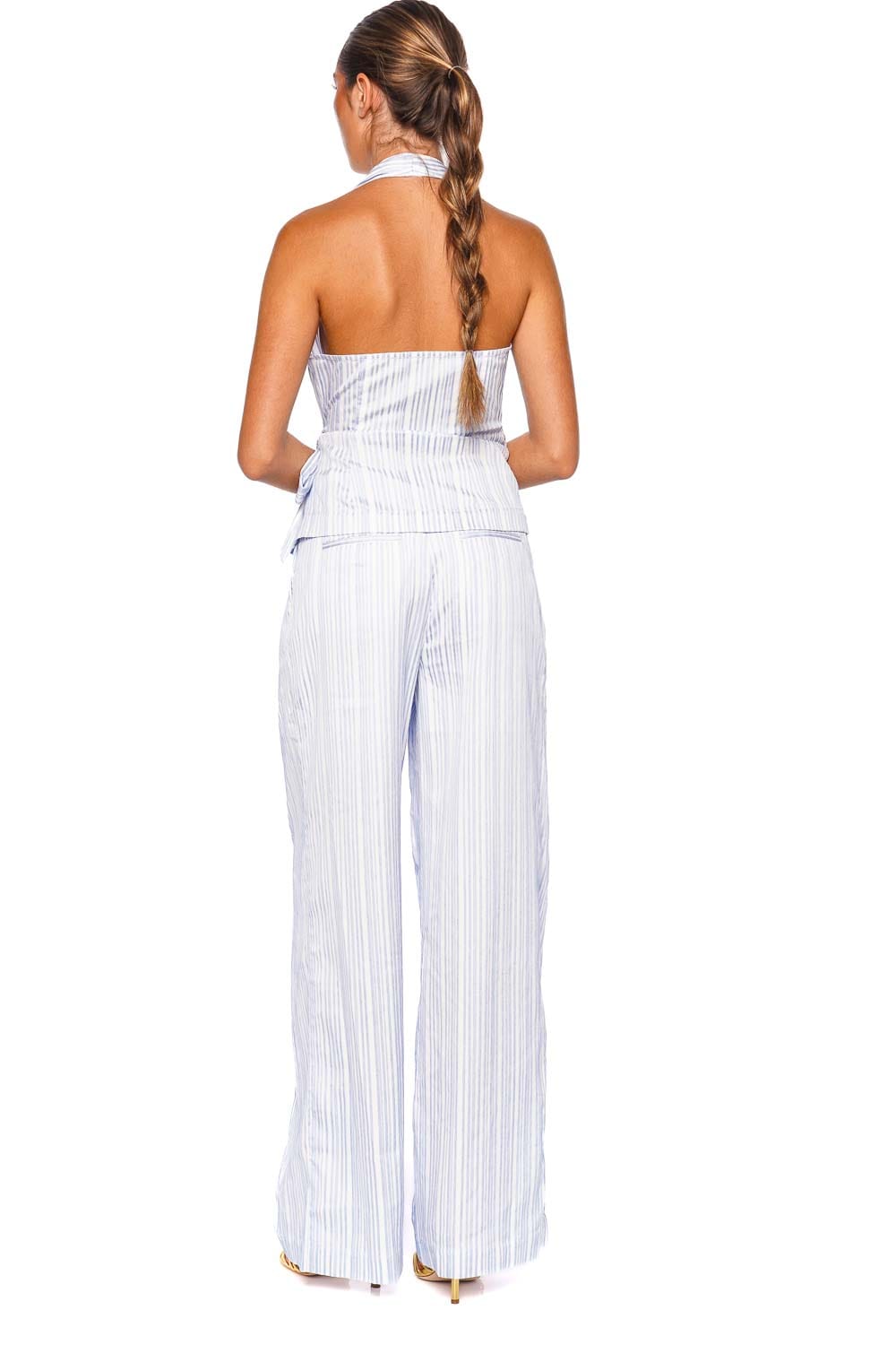 SIMKHAI Bria Blue Stripe Halter Sleeveless Top