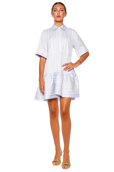 Simkhai Cris Blue Stripe Short Sleeve Shirt Mini Dress