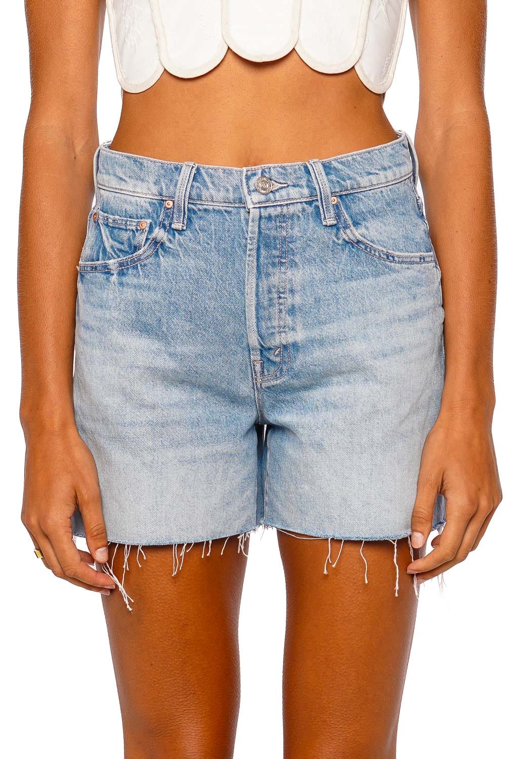 MOTHER Denim The Extra Mile Head Rush Fray Denim Shorts