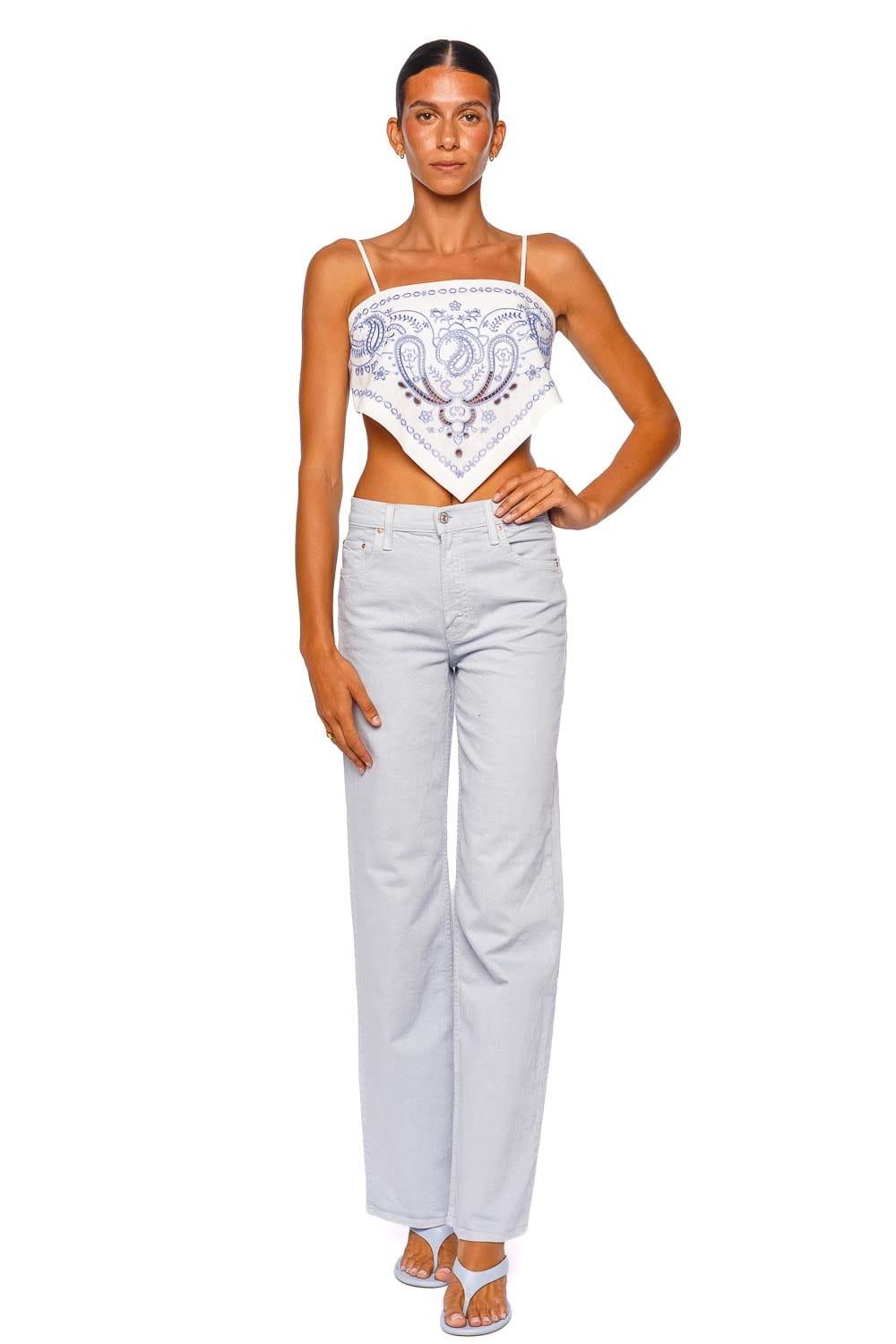 MOTHER Denim The Rerun Zip Sneak Ballad Blue Wide Leg Jeans