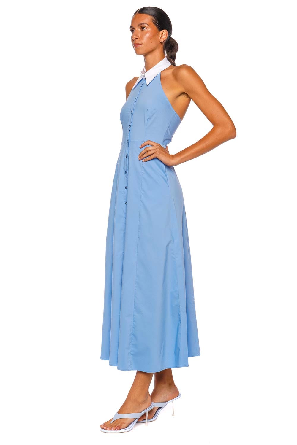 L'AGENCE Maurie Vista Blue White Halter Maxi Dress
